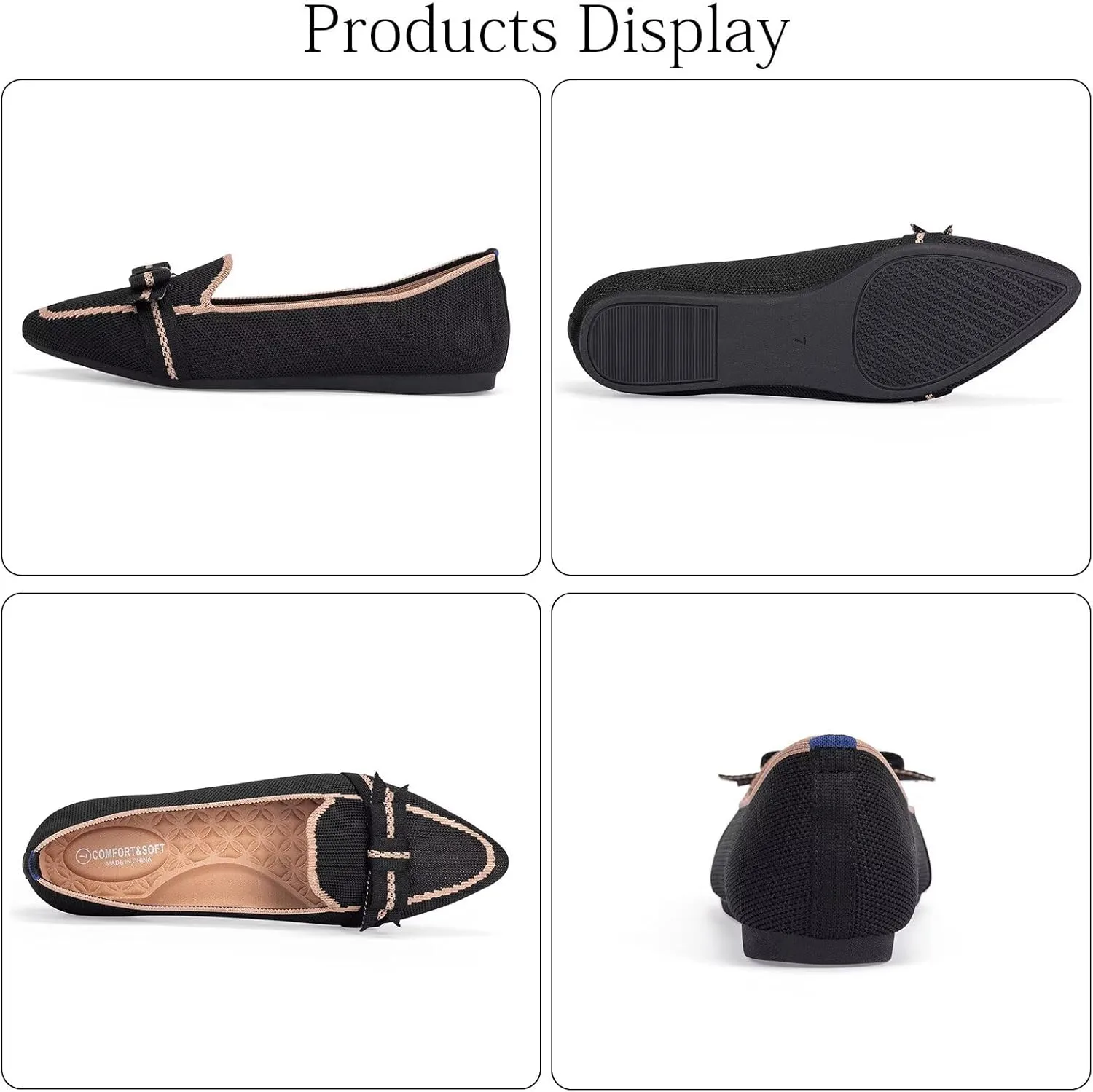 BEJINASH Women's Loafer Flats Casual Knit Fabric Lightweight Dressy Shoes Washable Elegant Pointed-Toe lace-up Bow Shoes Comfortable Ballet Shoes for Women Perfect for Daily