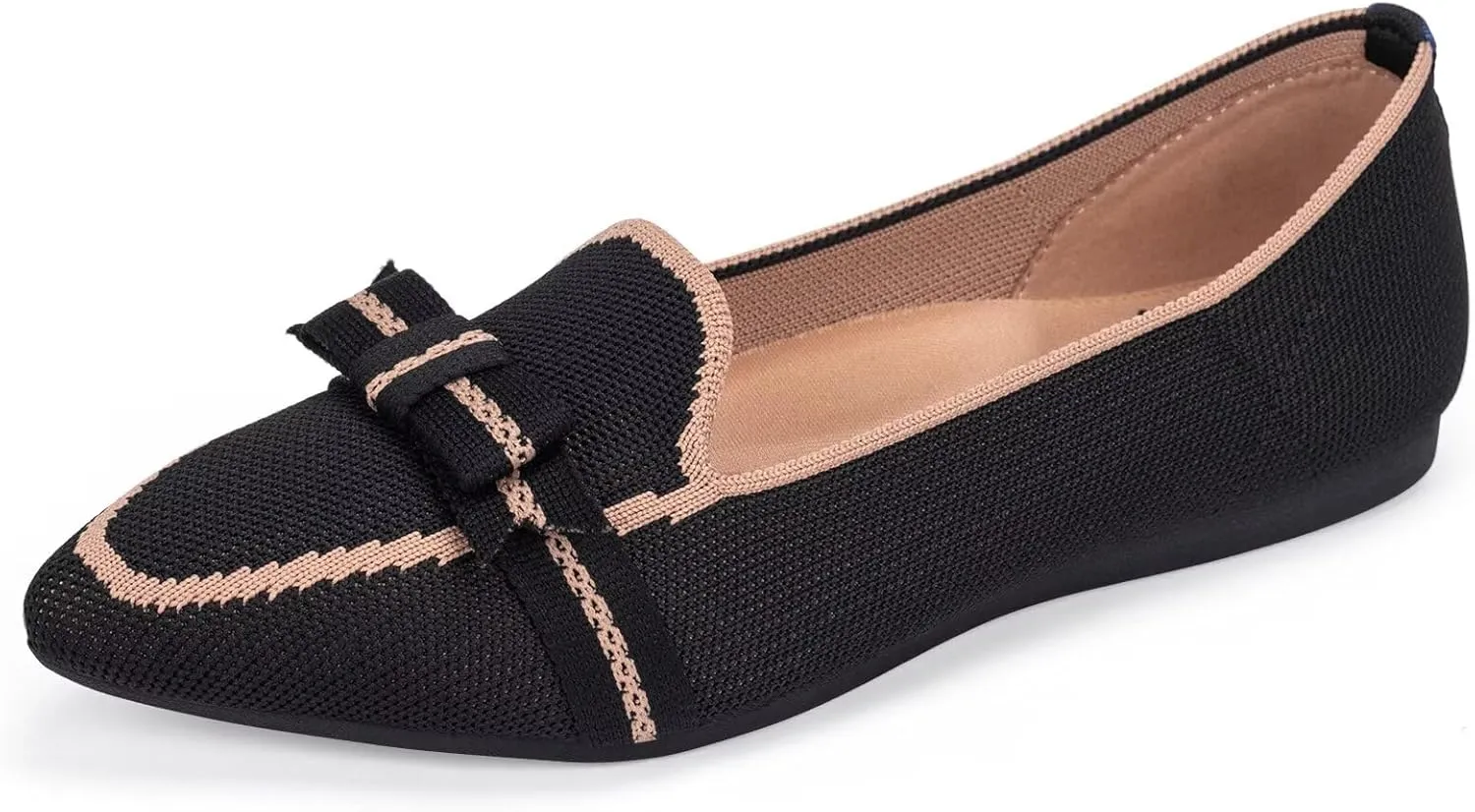BEJINASH Women's Loafer Flats Casual Knit Fabric Lightweight Dressy Shoes Washable Elegant Pointed-Toe lace-up Bow Shoes Comfortable Ballet Shoes for Women Perfect for Daily