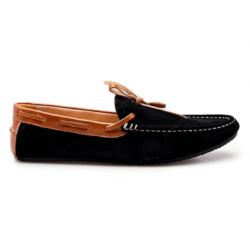 Bicolor Lace Leather Loafer Soft Black and Beige
