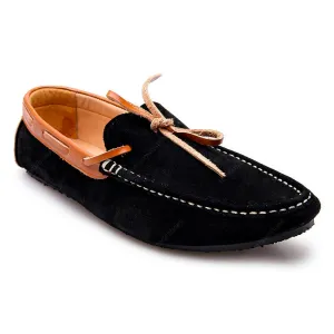 Bicolor Lace Leather Loafer Soft Black and Beige