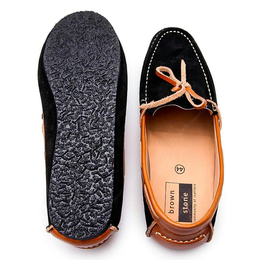 Bicolor Lace Leather Loafer Soft Black and Beige