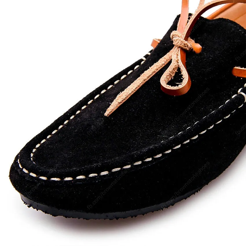 Bicolor Lace Leather Loafer Soft Black and Beige