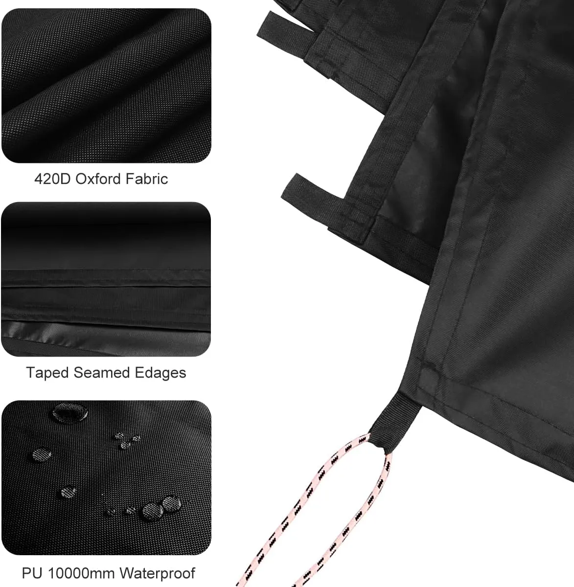 Black Waterproof Tarp Cover for Outdoor: Multi-Purpose Oxford Tarpaulin with Reinforced Webbing Loops for Camping Boat Pool Roof Tent - Durable and Tear Resistant (5ftx10ft)