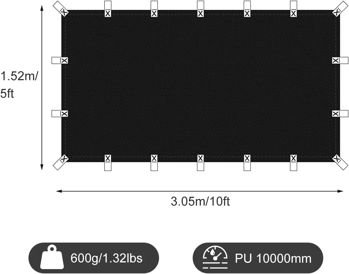 Black Waterproof Tarp Cover for Outdoor: Multi-Purpose Oxford Tarpaulin with Reinforced Webbing Loops for Camping Boat Pool Roof Tent - Durable and Tear Resistant (5ftx10ft)