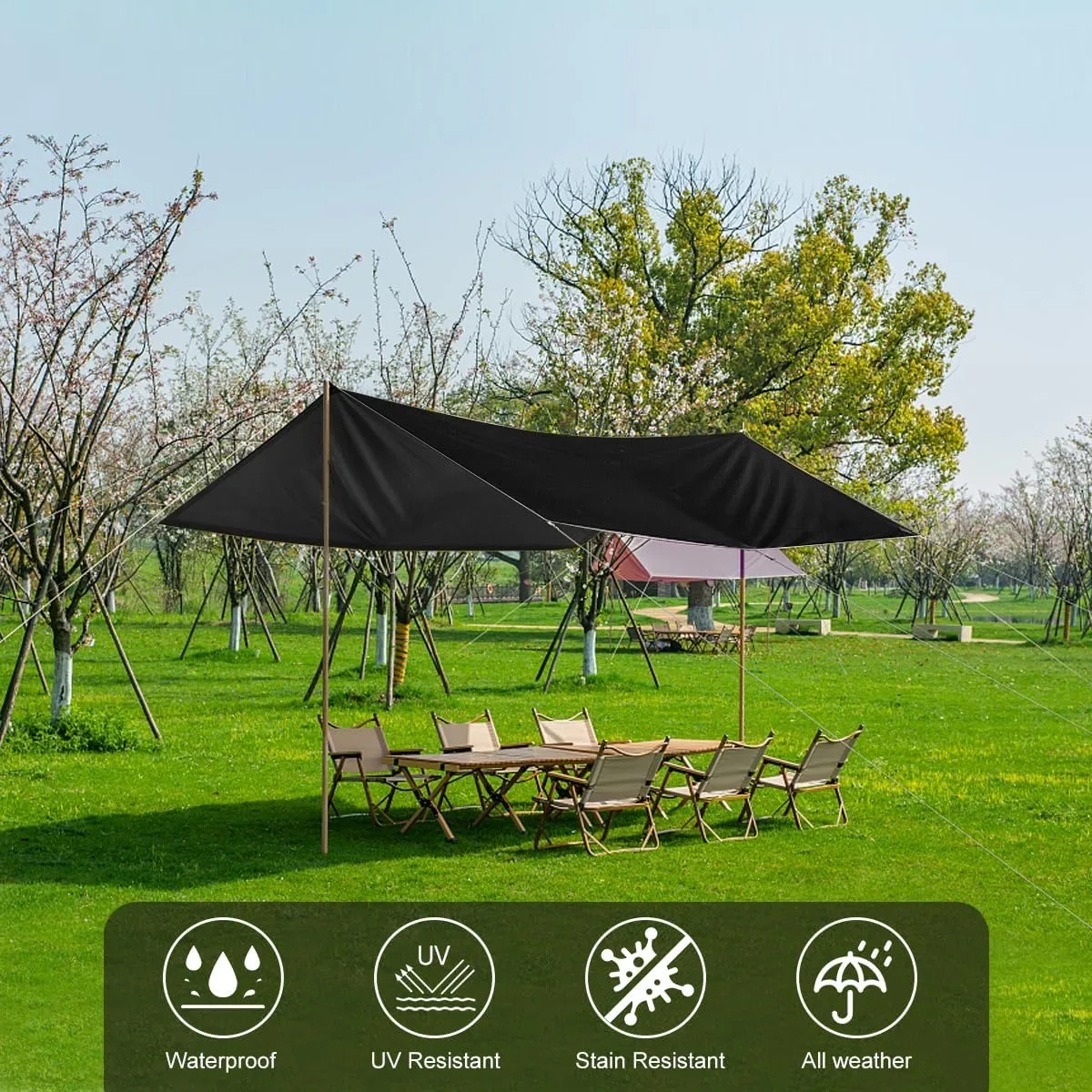 Black Waterproof Tarp Cover for Outdoor: Multi-Purpose Oxford Tarpaulin with Reinforced Webbing Loops for Camping Boat Pool Roof Tent - Durable and Tear Resistant (5ftx10ft)