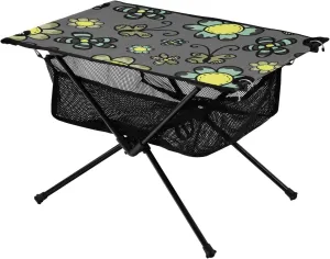 Bolaz Outdoor Folding Portable Picnic Camping Table-Butterfly and Sunflower on Grey,Storage Mesh for Camping Gear Accessories, Hiking, Mountaineering, Outdoor Travel