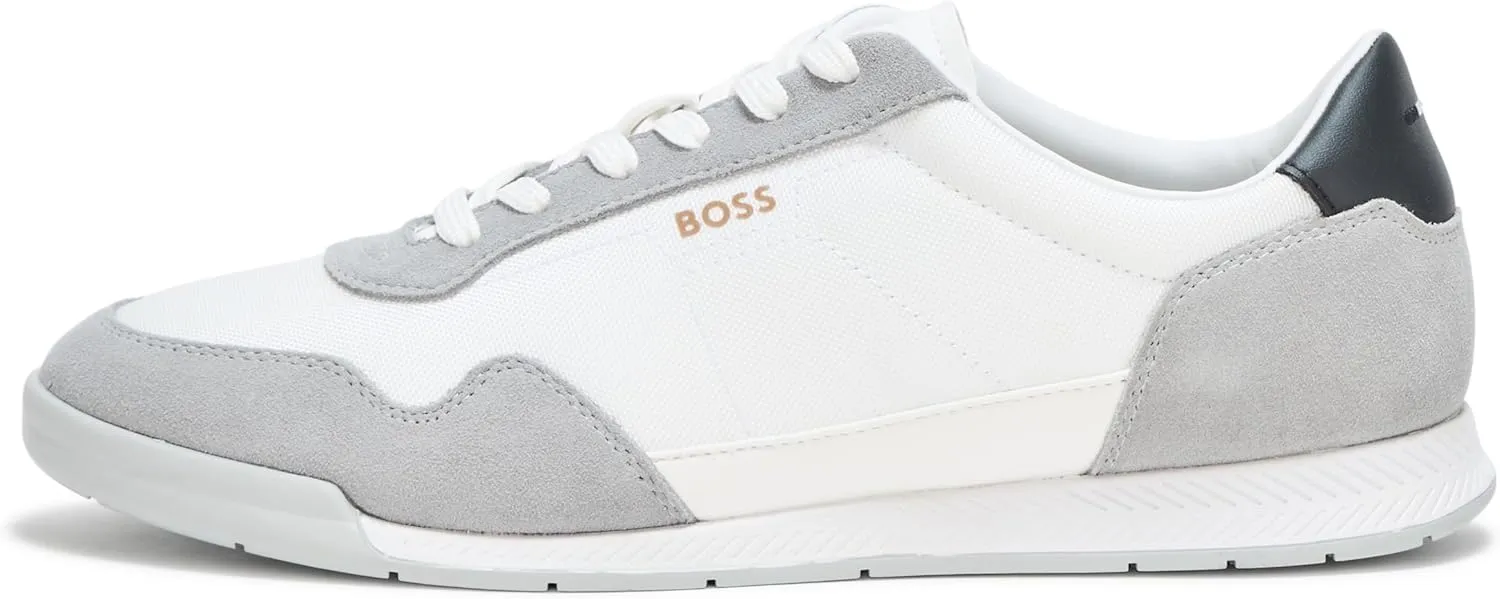 BOSS Men's Titanium Low Profile Leather Sneaker