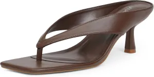 Brown Low Heels for Women Kitten Heels Slip On Flip Flops Open Toe Thong Heels Slide Summer Fashion Party Dress Heeled Sandals for Women 6