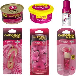 California Scents Coronado Cherry Scent Combo Kit: Best Car Air Freshener with Spillproof Can, Cool Gel, Aerosol Spray, Hanging Vial, Scented Necklace and Sandal Hanging Car Air Freshener