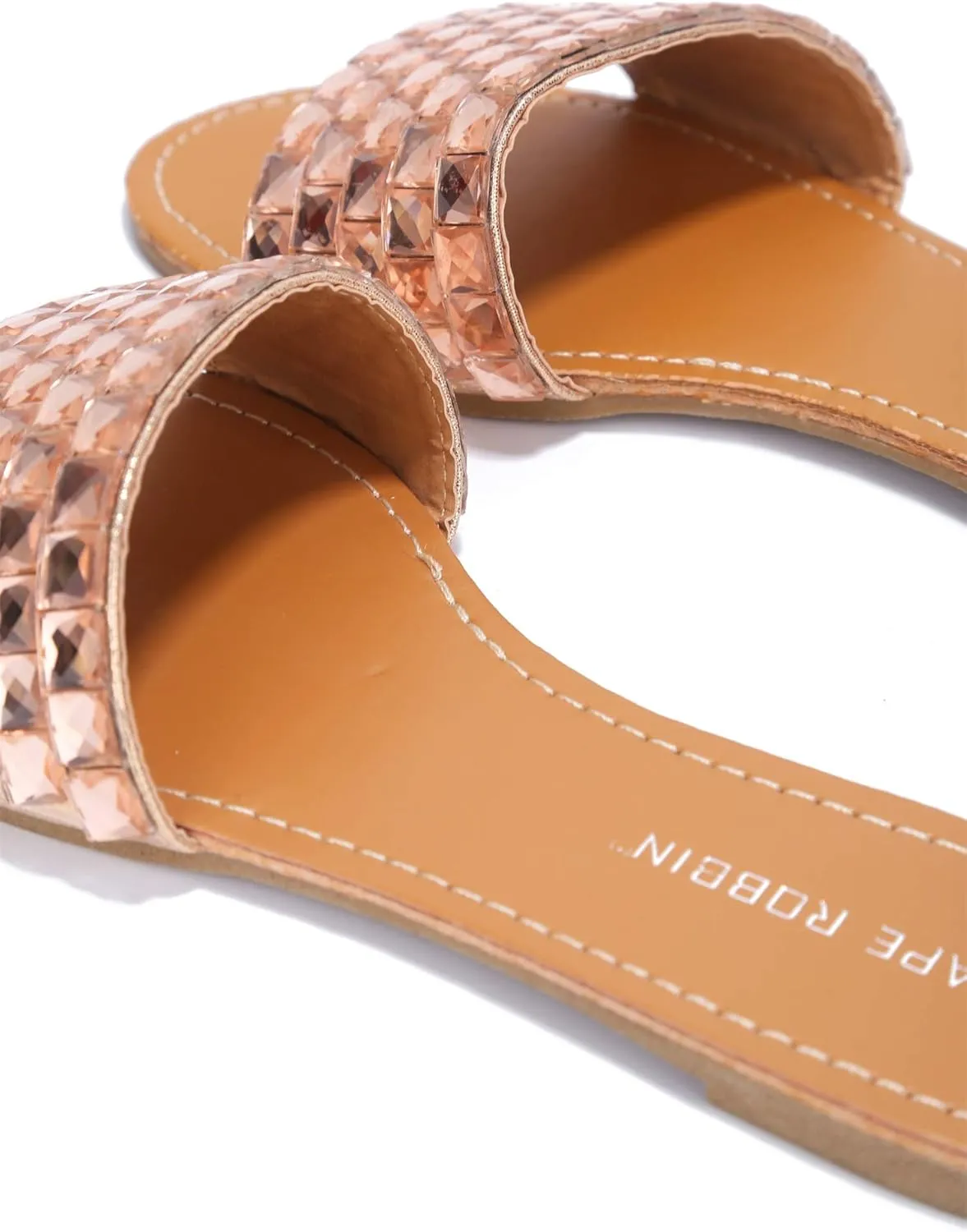 Cape Robbin Crystal Cove Faux Jewel Band Flat Slip ON Slide Sandal-Rosegold