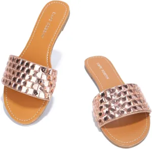 Cape Robbin Crystal Cove Faux Jewel Band Flat Slip ON Slide Sandal-Rosegold