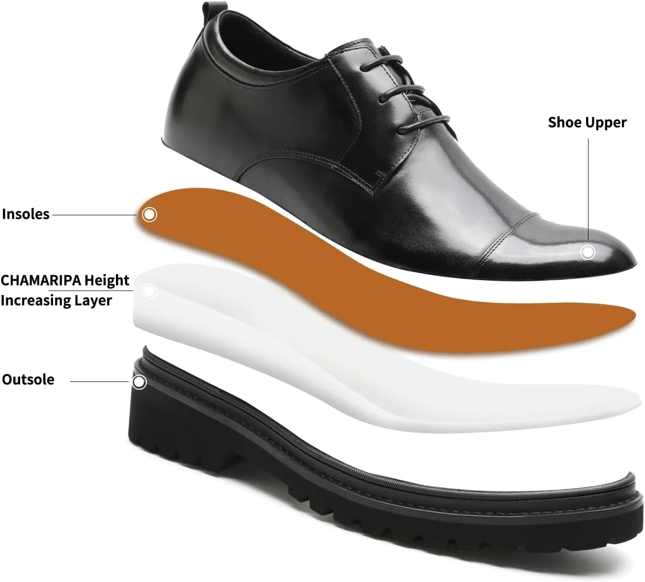 CHAMARIPA Elevator Shoes for Men Invisible Height Increasing Elevator Shoes Lace up Leather Formal Oxford Dress Tuxedo Lift Shoes Make You Taller