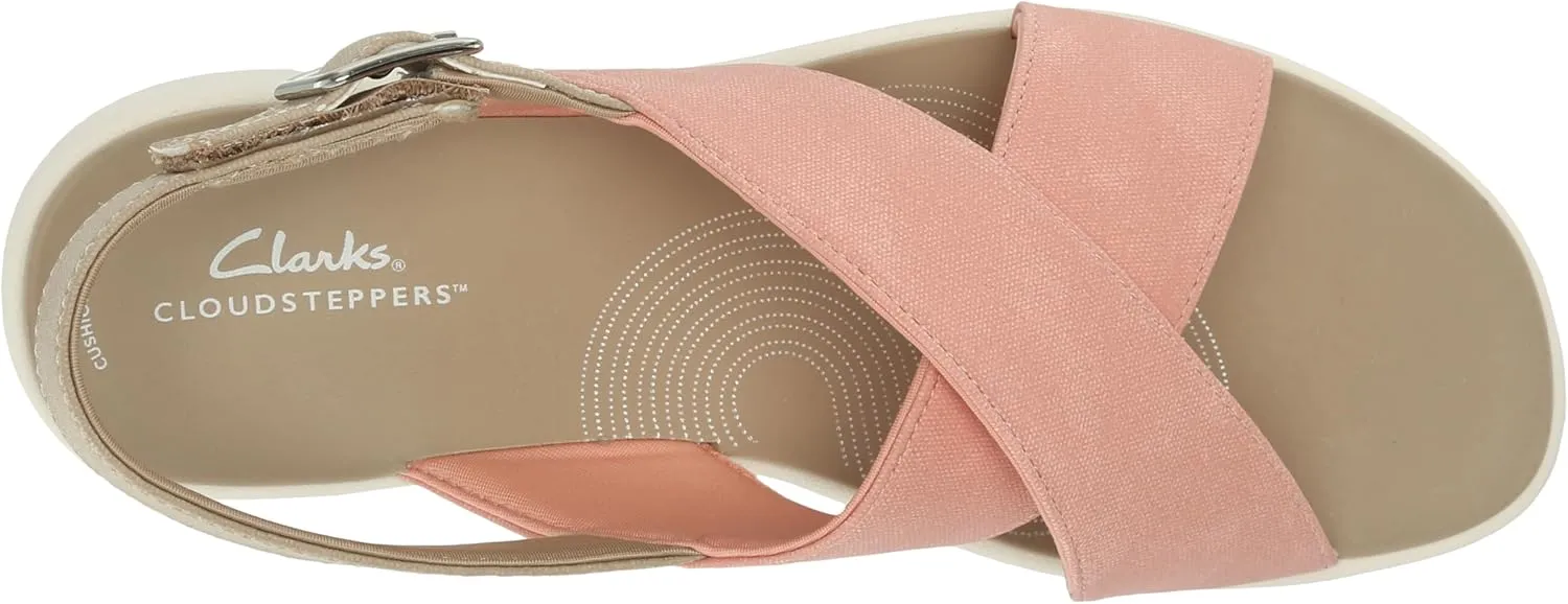Clarks Women's Drift Sun Wedge Sandal, Peach Synthetic, 9