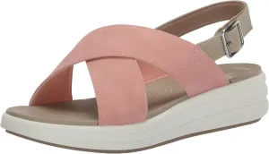 Clarks Women's Drift Sun Wedge Sandal, Peach Synthetic, 9
