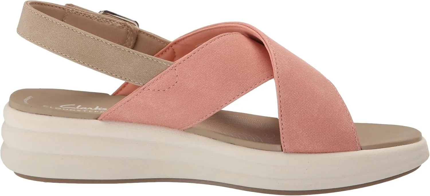 Clarks Women's Drift Sun Wedge Sandal, Peach Synthetic, 9