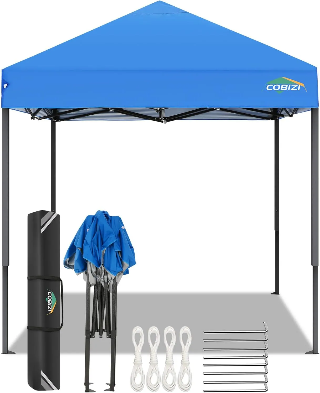 COBIZI 6.6x6.6ft Pop Up Canopy Tent, Heavy Duty Canopy Easy Set up All Weather Waterproof Outdoor Canopy Tent for Parties, Beach, Garden, Camping with 1 Handbag, 3 Adjustable Heights, UPF50 , Blue