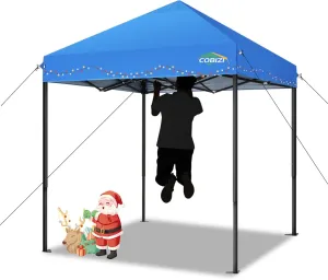 COBIZI 6.6x6.6ft Pop Up Canopy Tent, Heavy Duty Canopy Easy Set up All Weather Waterproof Outdoor Canopy Tent for Parties, Beach, Garden, Camping with 1 Handbag, 3 Adjustable Heights, UPF50 , Blue