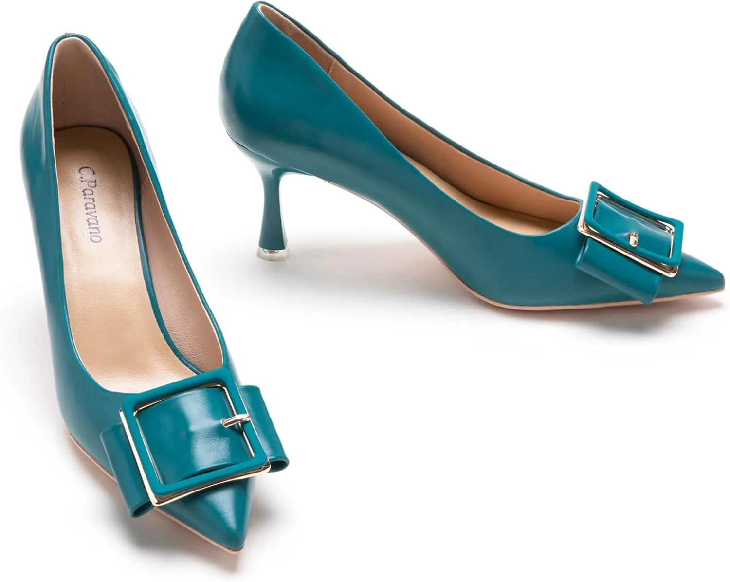 C.Paravano Women's Pumps I Peacock Blue Heels I Pumps Shoes Women I Shoes for Women Heels I Womens Designer Pumps I Stiletto Heels I Elegant Pumps I Buckle Pump Heels(Peacock Blue Square 40)