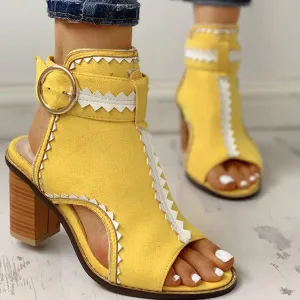 Creamtopmall Square Heels Buckle Strap Gladiator Sandals