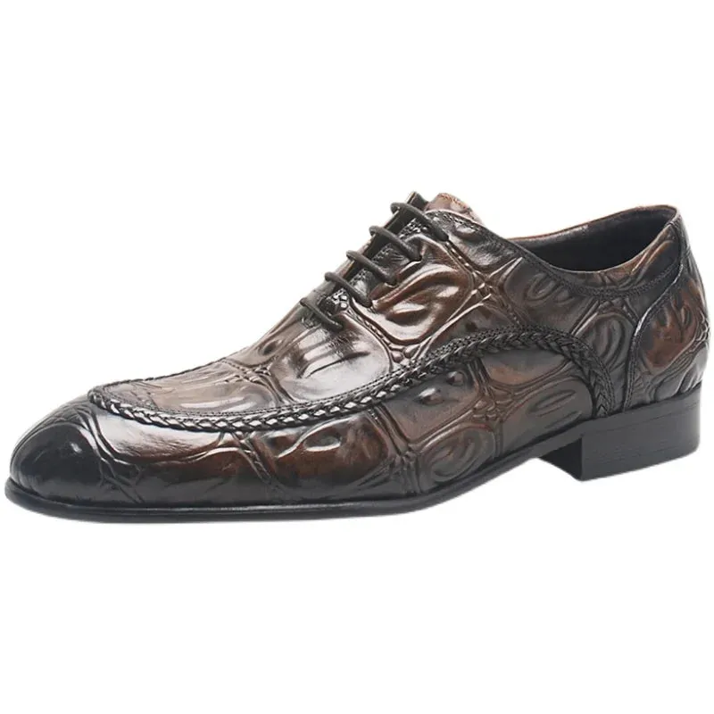 Crocodile Pattern Oxford Casual Shoes for Men, Genuine Cow Leather  Dress Shoes, Available in Black and Brown, Lace-Up Formal Footwear