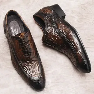 Crocodile Pattern Oxford Casual Shoes for Men, Genuine Cow Leather  Dress Shoes, Available in Black and Brown, Lace-Up Formal Footwear