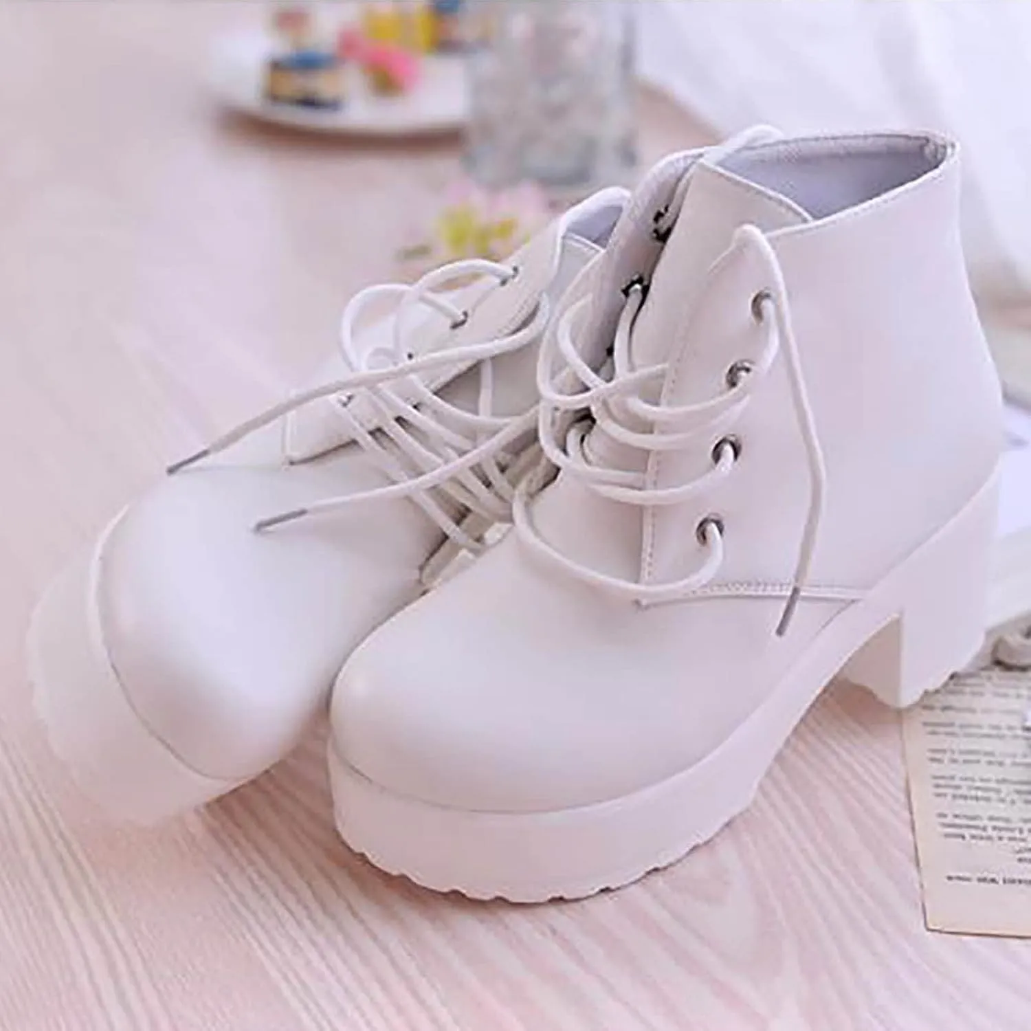 Ctreela Womens Goth Platform Combat Boots Chunky Black Block Heels Lace up Ankle Booties Round Toe Shoes Motorcycle Wedges