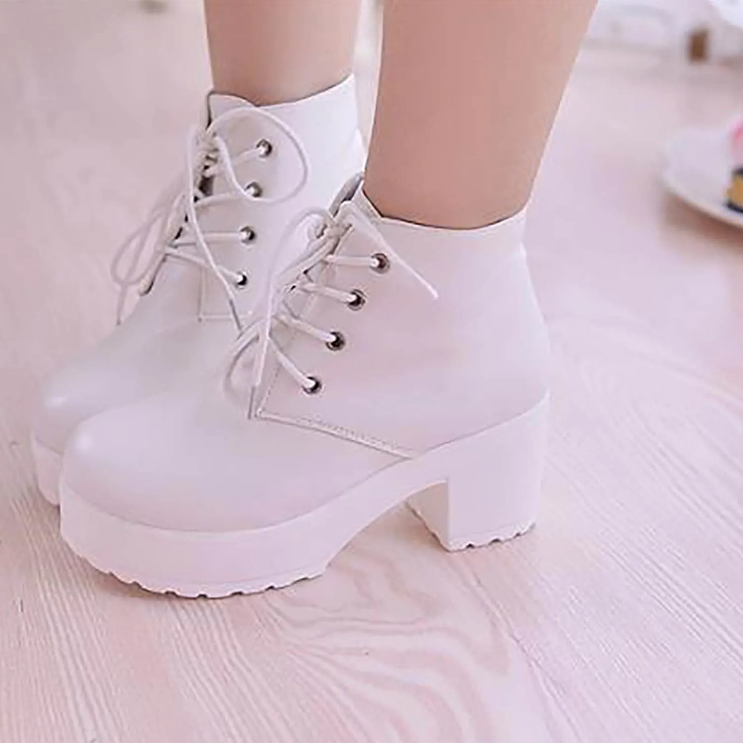 Ctreela Womens Goth Platform Combat Boots Chunky Black Block Heels Lace up Ankle Booties Round Toe Shoes Motorcycle Wedges