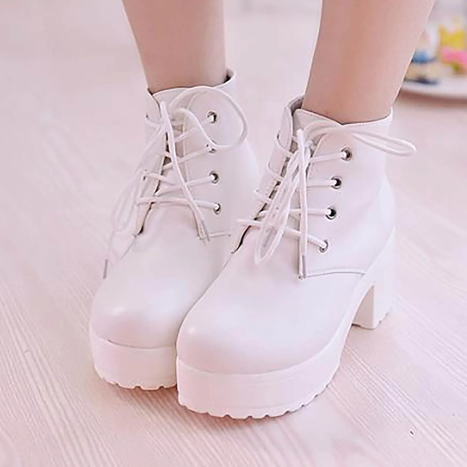 Ctreela Womens Goth Platform Combat Boots Chunky Black Block Heels Lace up Ankle Booties Round Toe Shoes Motorcycle Wedges