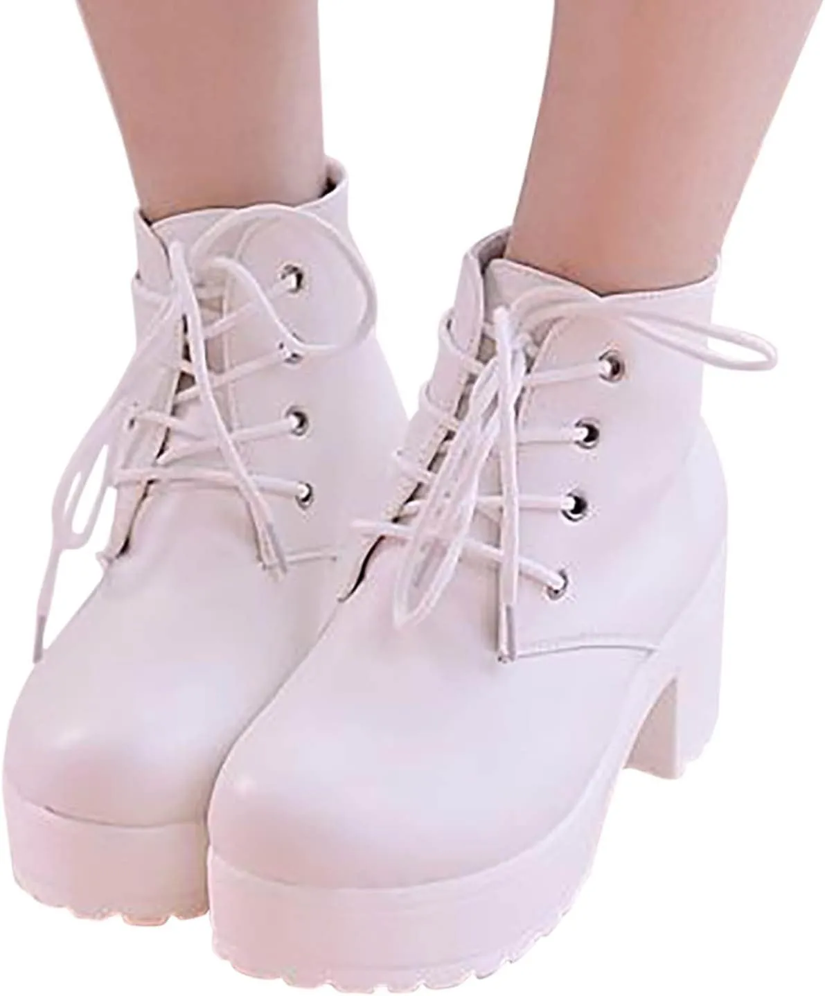 Ctreela Womens Goth Platform Combat Boots Chunky Black Block Heels Lace up Ankle Booties Round Toe Shoes Motorcycle Wedges