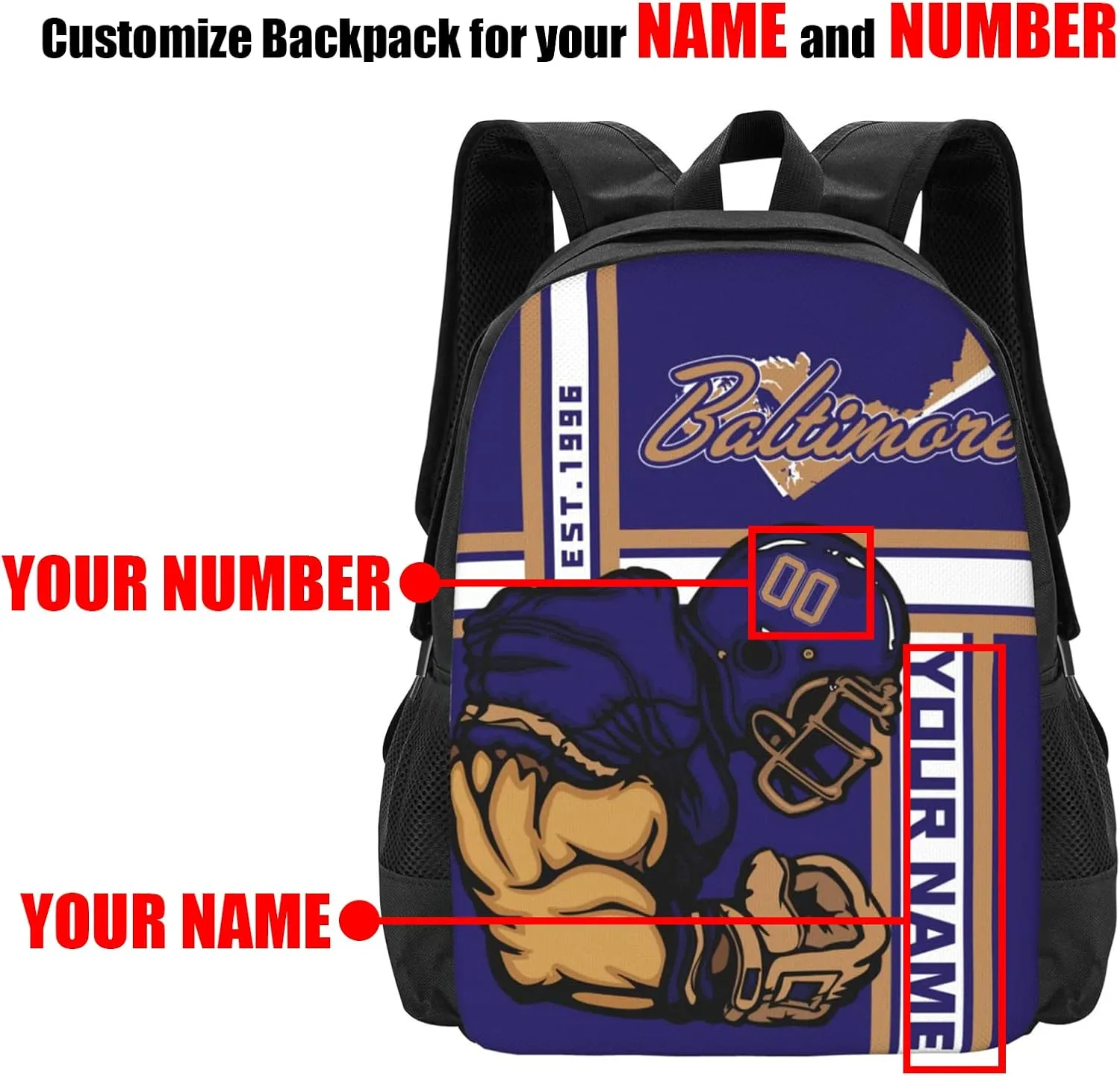 Custom Shoulder Baltimore Backpack Personalized Any Name Number 17 Inch Large Capacity Laptop Bag Bookbag Gifts for Men Women