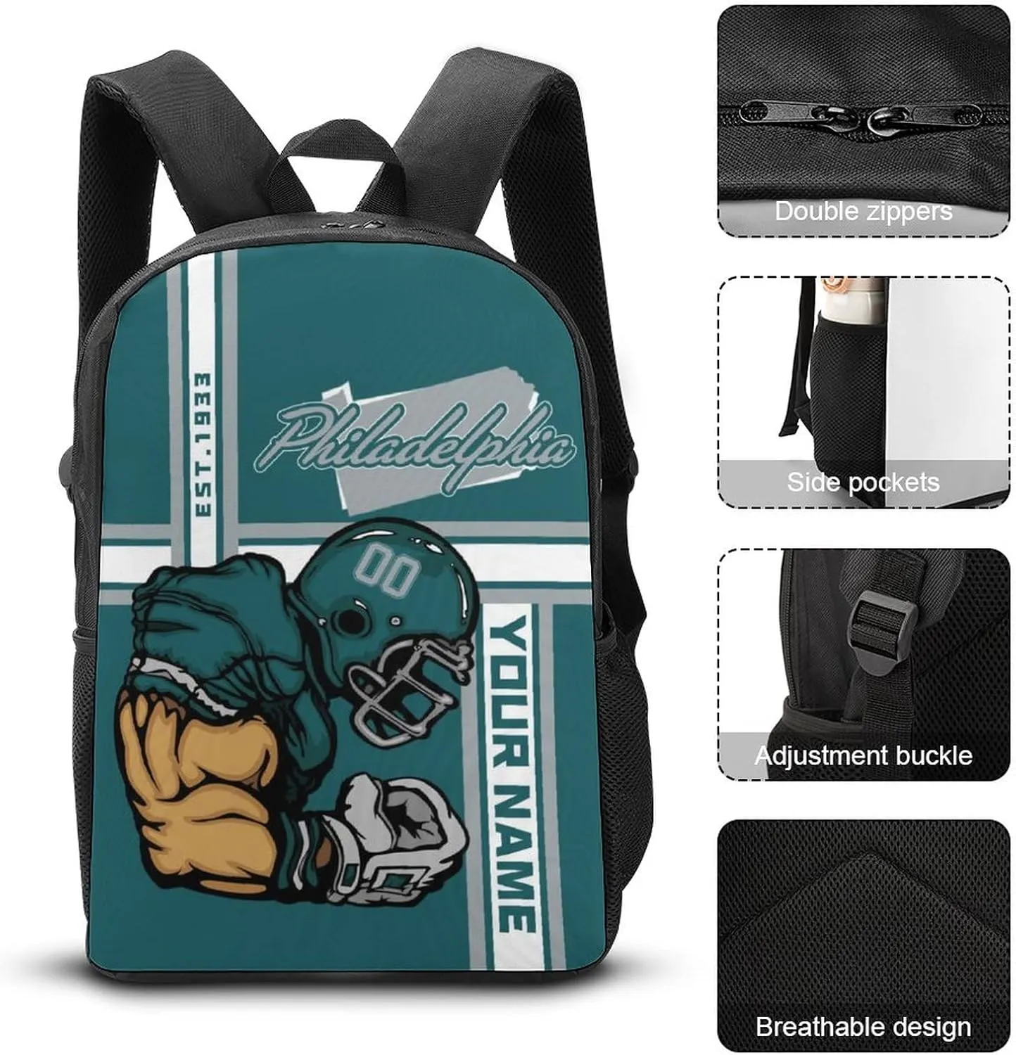 Custom Shoulder Philadelphia Backpack Personalized Any Name Number 17 Inch Large Capacity Laptop Bag Bookbag Gifts for Men Women