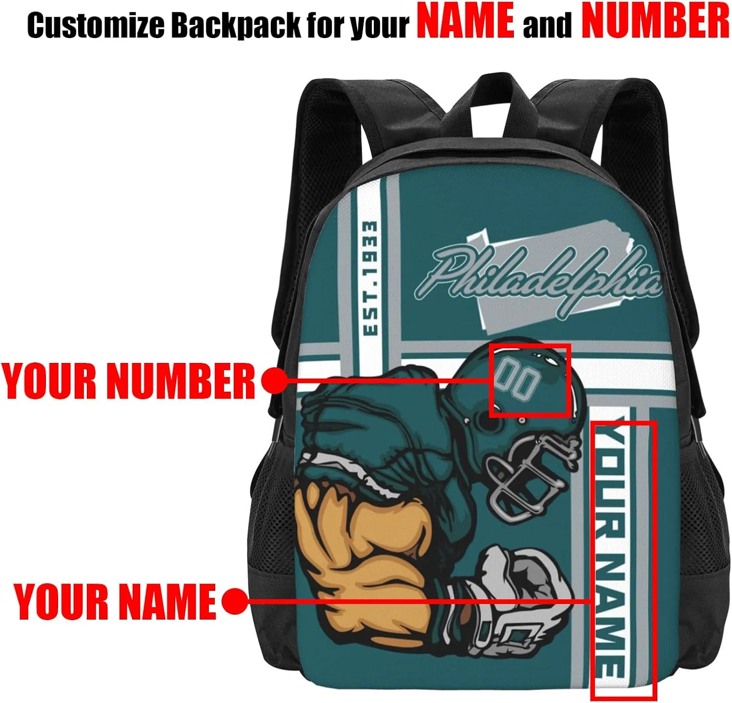 Custom Shoulder Philadelphia Backpack Personalized Any Name Number 17 Inch Large Capacity Laptop Bag Bookbag Gifts for Men Women