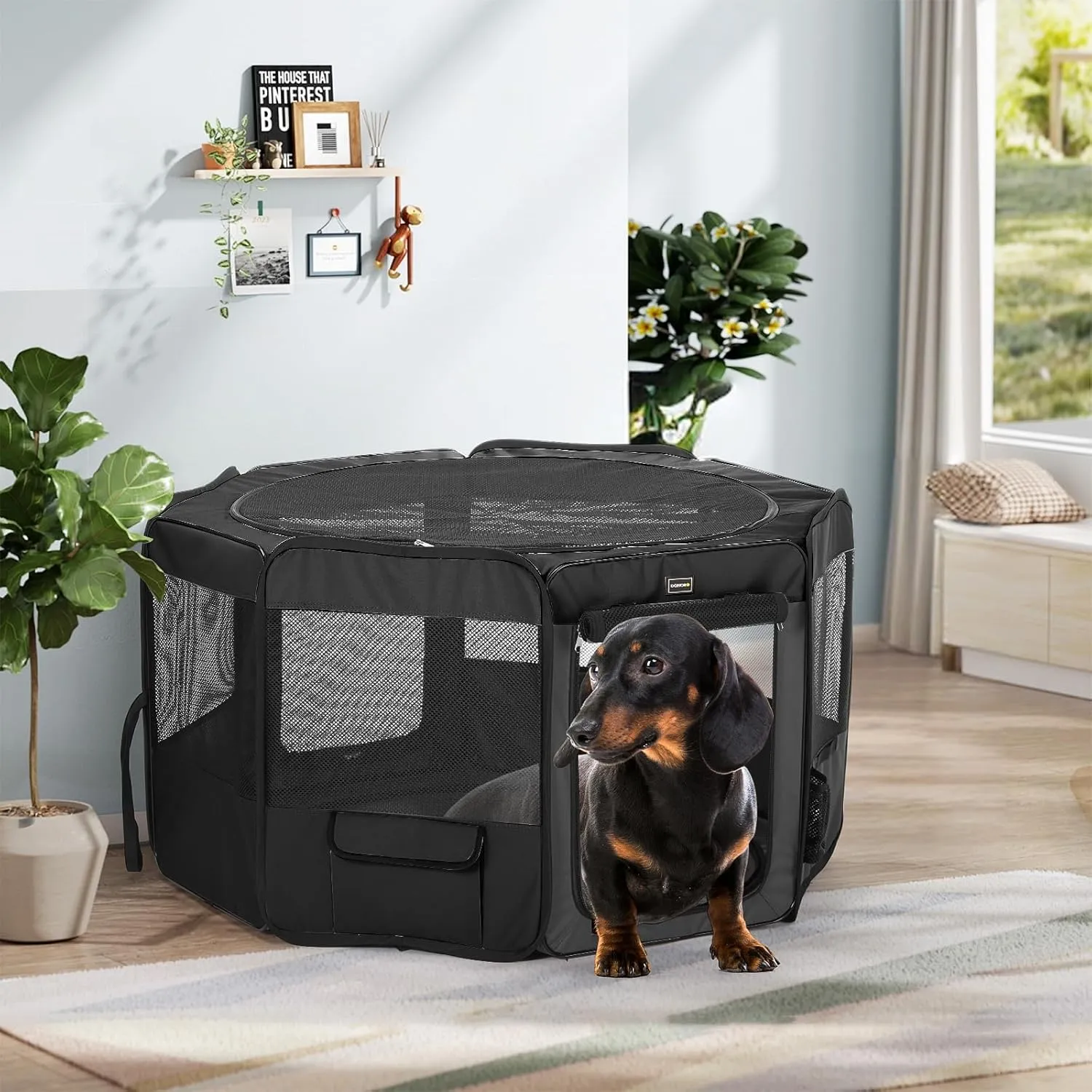 DONORO Dog Playpen Portable Pet Play Pens for Small Dog/Cat/Rabbit/Chicks, Cat Playpen Indoor/Outdoor with Carring Case, Removable Zipper Top and Bottom (Black, Extra Large (55"x55"x30"), 8)