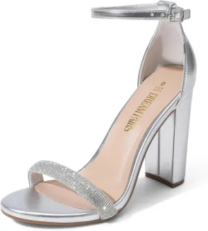 DREAM PAIRS Women's Hi-Chunk High Heel Pump Sandals,Size 6,Silver-Rhinestone,HI-CHUNK