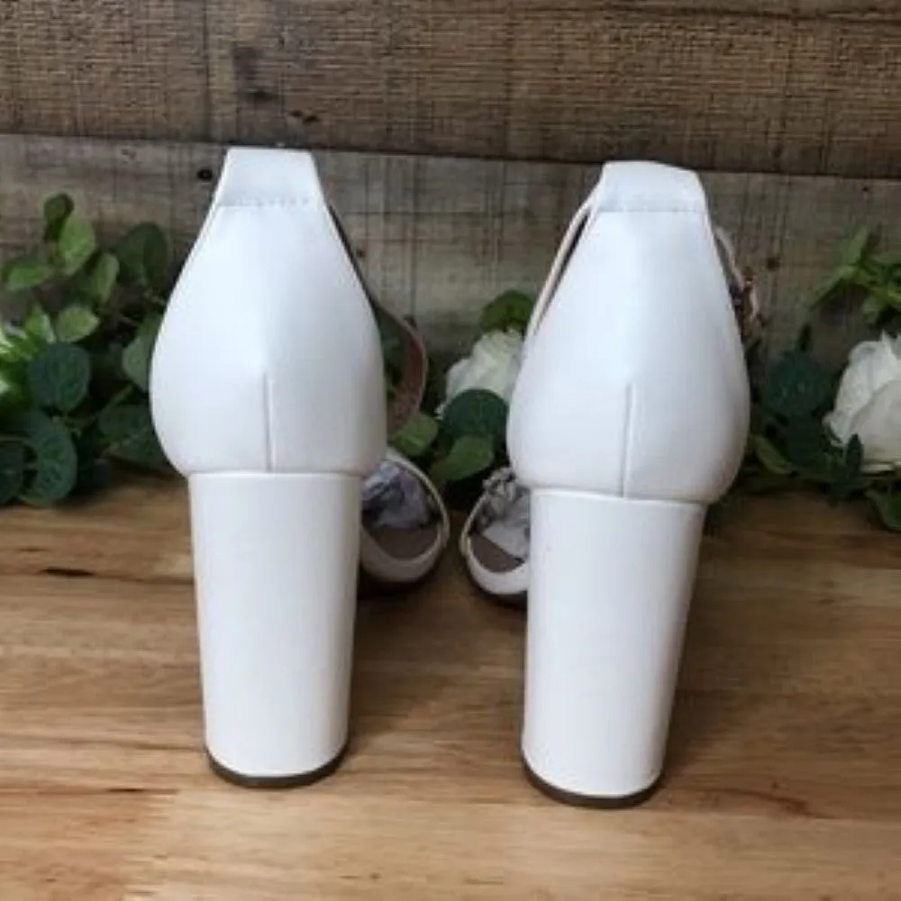Dream Paris Chunky High Heel Pump Sandals White 10