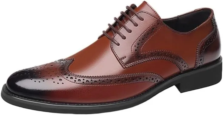 Dress Oxford for Men Classic Lace Up Prom Plain Toe Italian Leather Non Slip Rubber Sole Low Top Outdoor