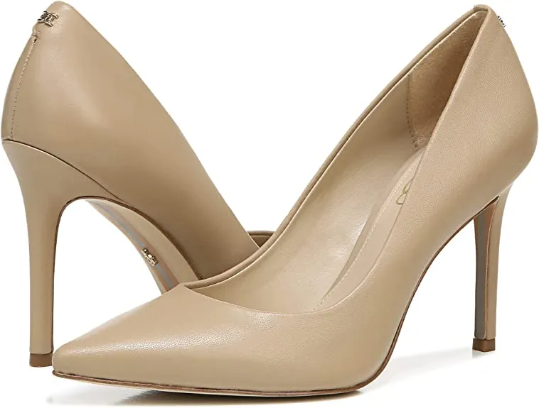 Edelman Advanced Pumps Leather Pointed Heel Sam Fashion Beige Toe Limited-edition Slip Hazel Stiletto On