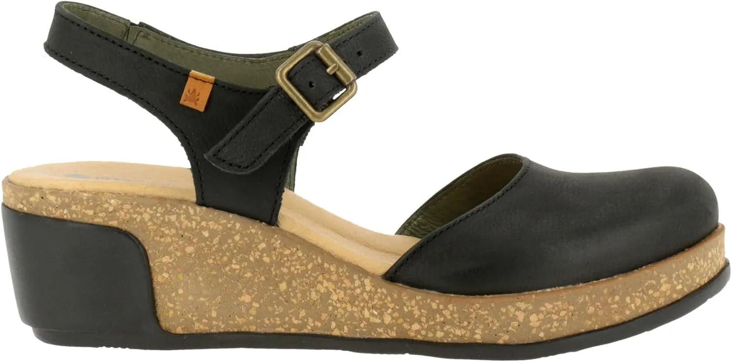 El Naturalista Women's Pleasant Leaves Wedge Sandal, Black, 37 EU/7 M US