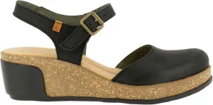 El Naturalista Women's Pleasant Leaves Wedge Sandal, Black, 37 EU/7 M US