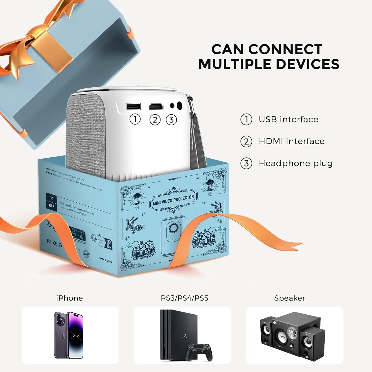 [Electric Focus & Auto Keystone] Mini Projector With WiFi And Bluetooth, ONOAYO GivingYou AY2Pro Portable Projector 550 ANSI, Ultra Low Noise & Lens Cap Dustproof, Outdoor Projector For Phone/Laptop