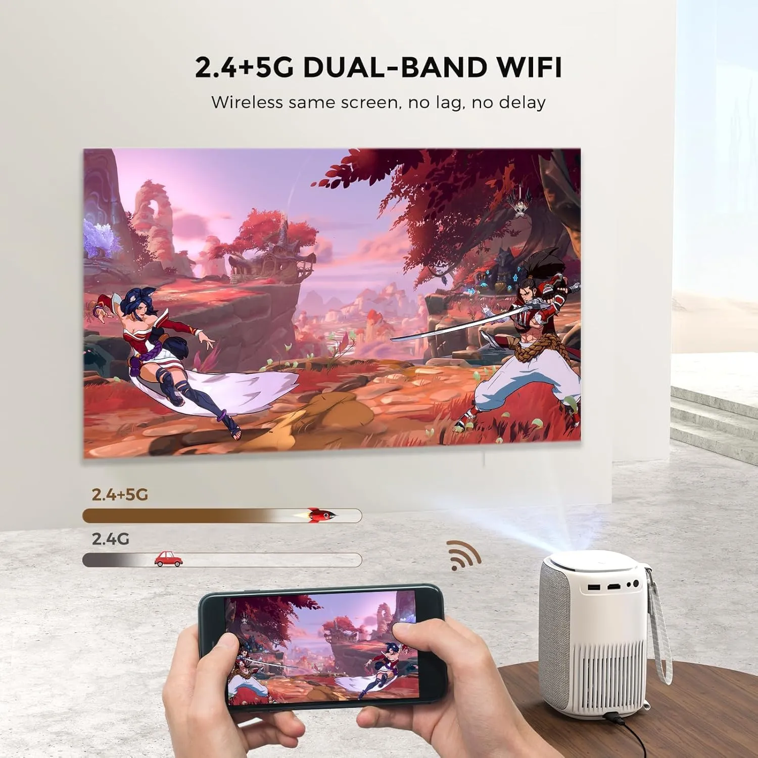 [Electric Focus & Auto Keystone] Mini Projector With WiFi And Bluetooth, ONOAYO GivingYou AY2Pro Portable Projector 550 ANSI, Ultra Low Noise & Lens Cap Dustproof, Outdoor Projector For Phone/Laptop