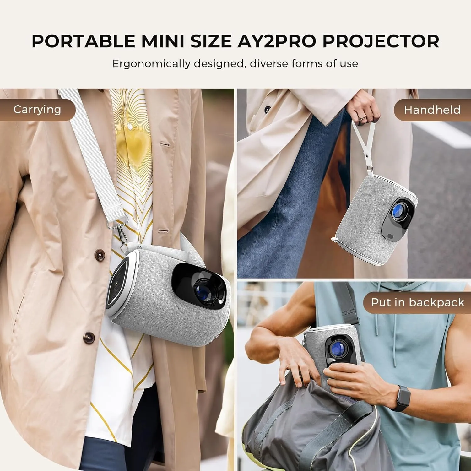 [Electric Focus & Auto Keystone] Mini Projector With WiFi And Bluetooth, ONOAYO GivingYou AY2Pro Portable Projector 550 ANSI, Ultra Low Noise & Lens Cap Dustproof, Outdoor Projector For Phone/Laptop