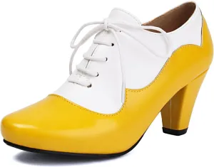 Elerhythm Women's Mary Jane 1920s Pump Heels Oxford Classic and Retro Lace Up Two Tones 1950s Vintage Round Closed Toe 1940s Shoes