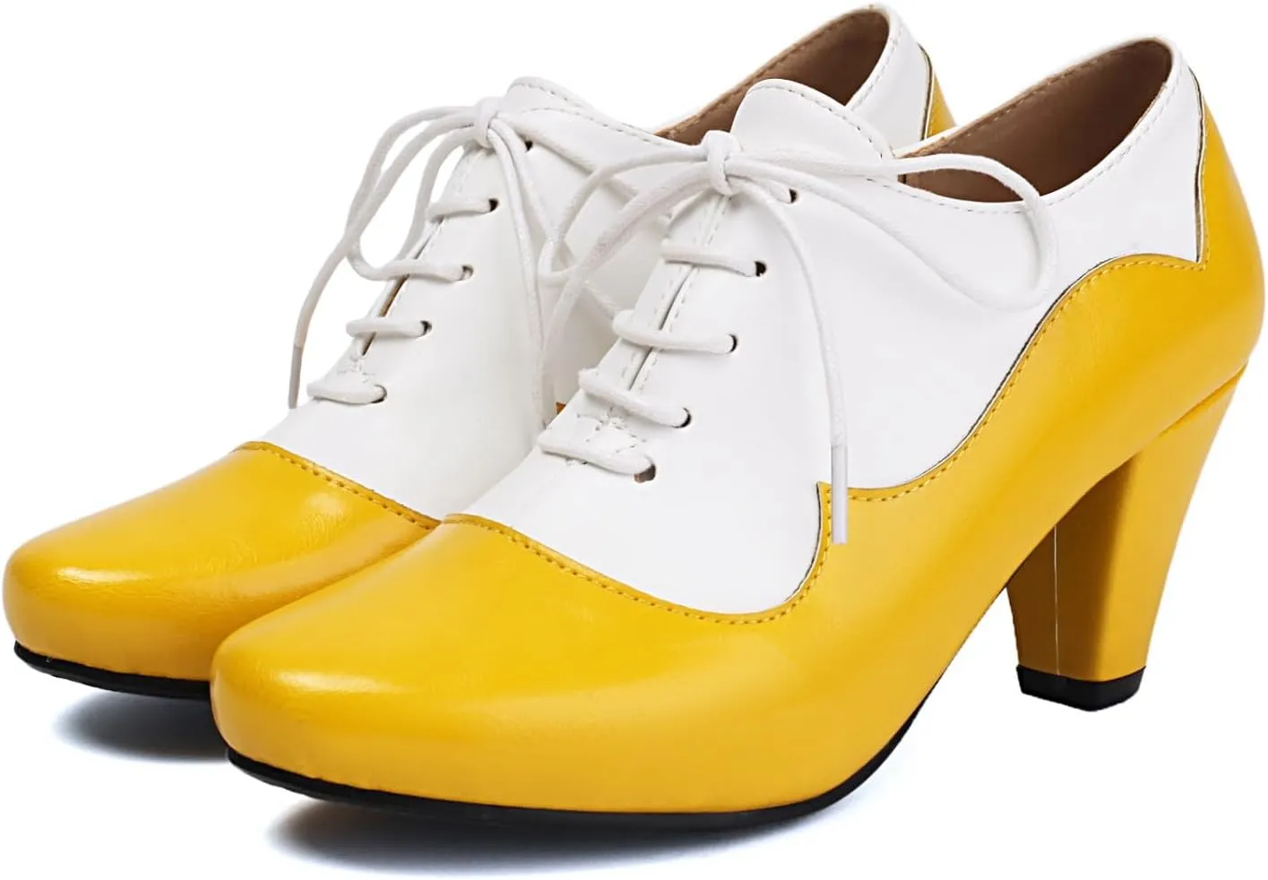 Elerhythm Women's Mary Jane 1920s Pump Heels Oxford Classic and Retro Lace Up Two Tones 1950s Vintage Round Closed Toe 1940s Shoes