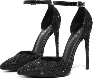 Elisabet Tang High Heels, Women Pumps D'Orsay Ankle Strap Pointed Toe Stiletto Heels Party Wedding Shoes