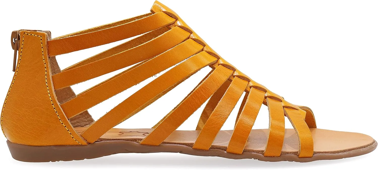 Emmanuela Ancient Greek Style Anlkle High Leather Sandals, Handmade Gladiator Sandals, Quality Strappy Summer Shoes with Rear Zipper at Shaft, Boho Open Toe Sandals