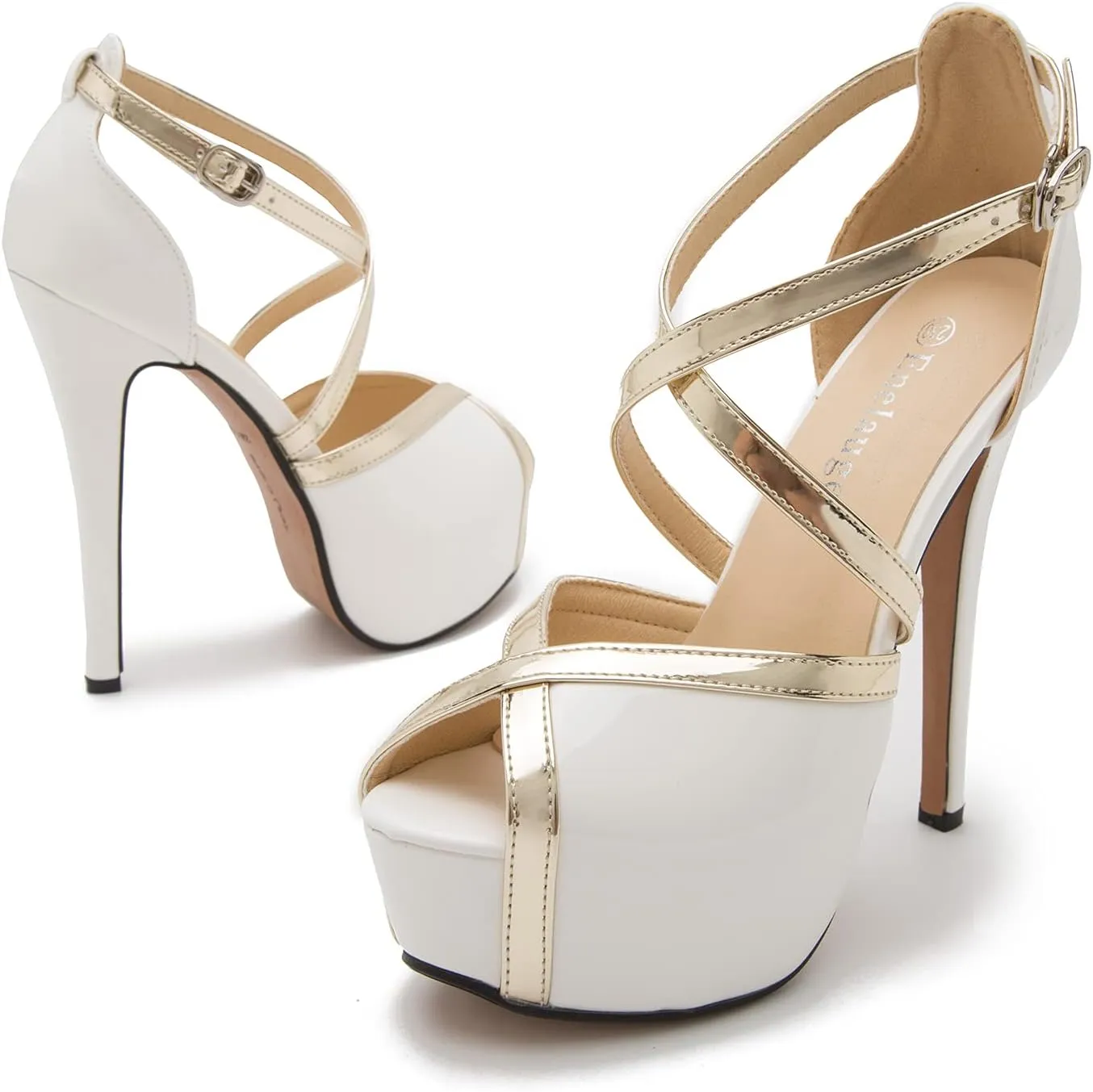 Enelauge Women's Crisscross Strappy Platform High Stiletto Heels Peep Toe Pump Party Sandals