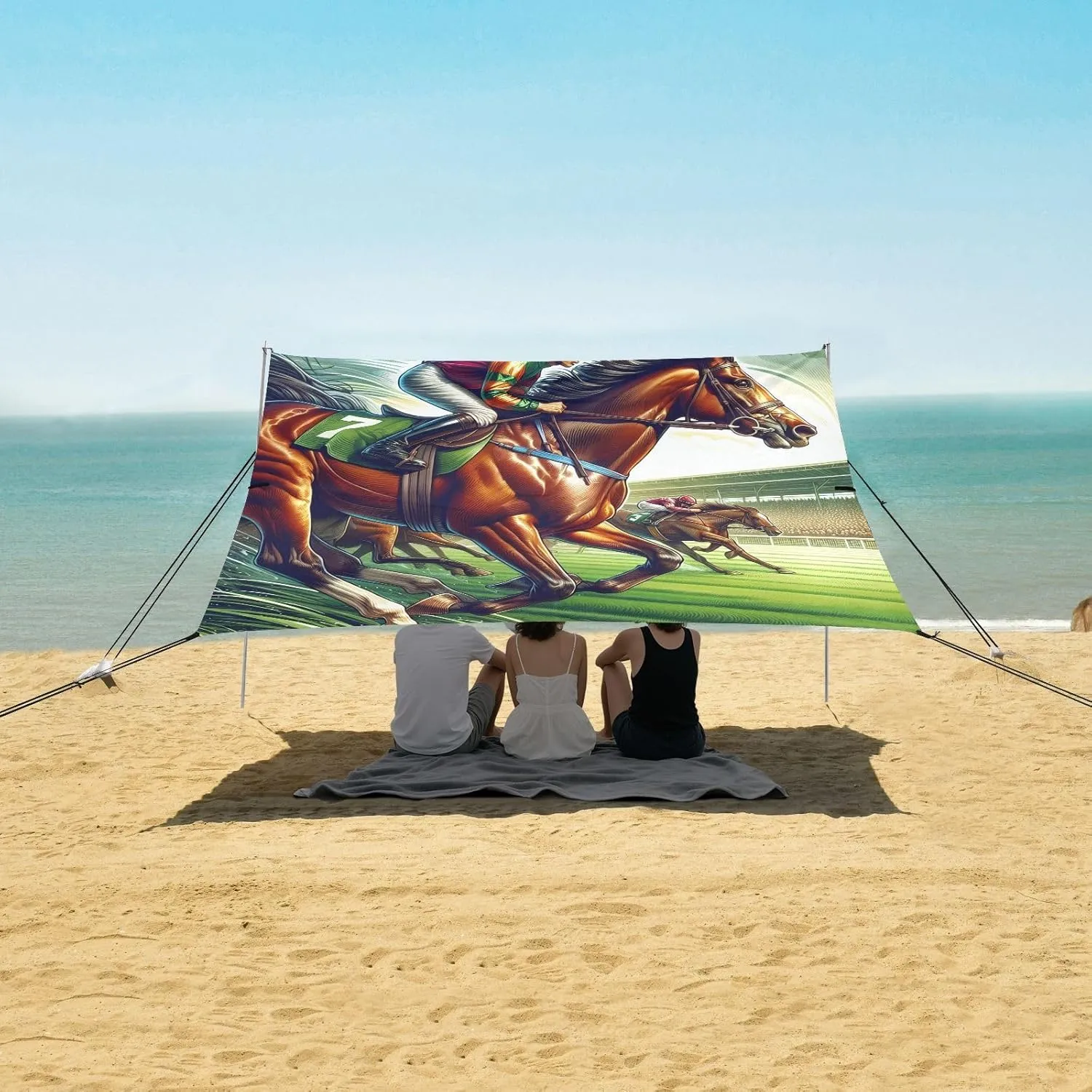 Equestrian Jockey Racing Horse Beach Camping Tent Sun Shelter for Whole Family, Beach Shade Canopy with UPF50  UV Protection,Easy Set Up and Carry,Outdoor Shade for Trips, Fishing, Backyard Fun
