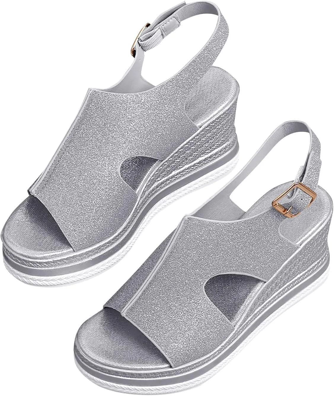 Espadrilles Wedge Heels for Women Fish Mouth Ankle Strap Slingback Sandals Casual Non-Slip Platform Wedge Sandals Comfortable Outdoor Shoes
