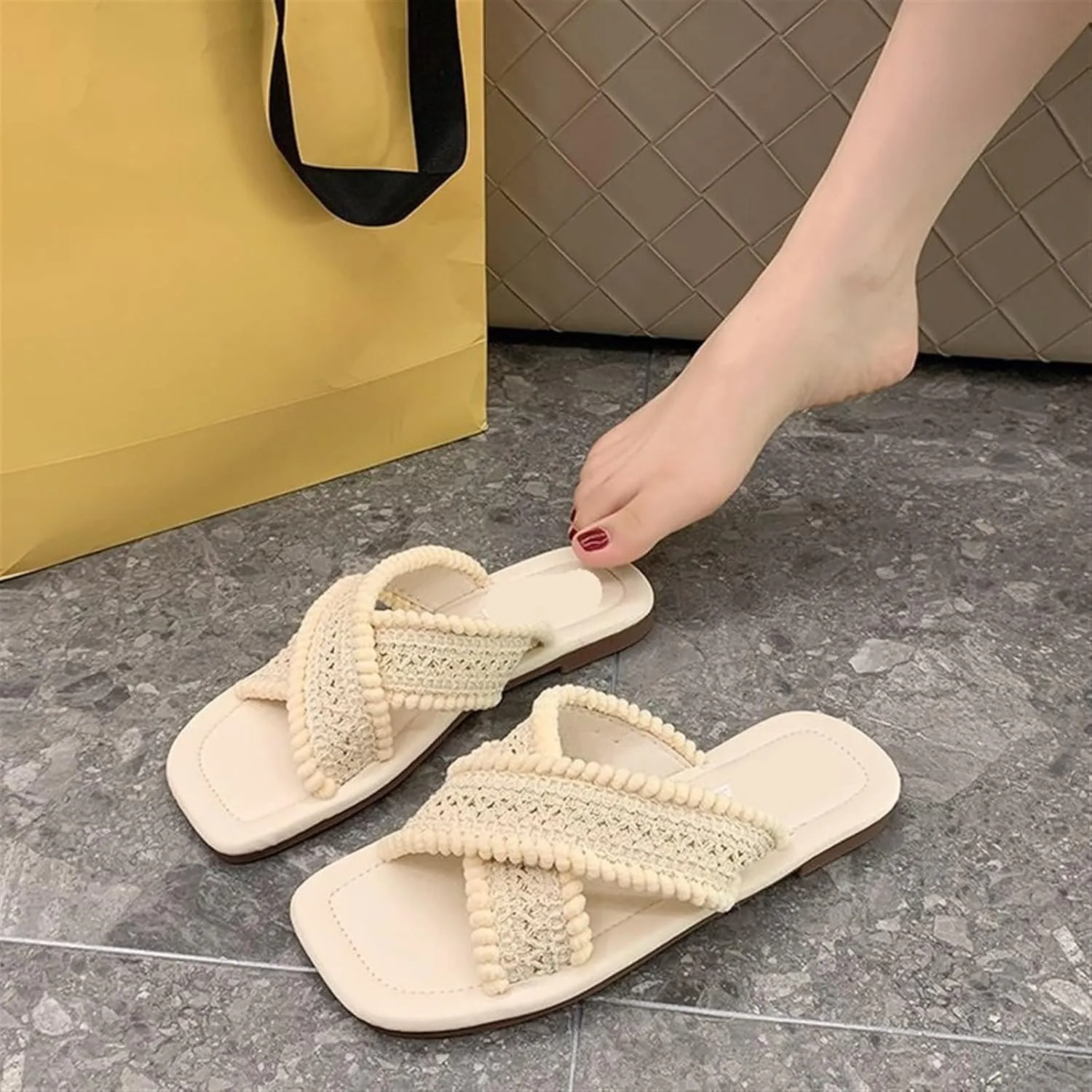 Ethnic style sandals and slippers 2024 summer retro woven cross flat slippers